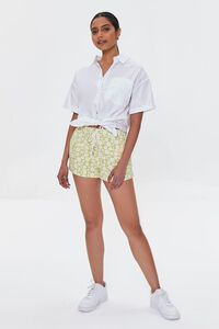 GREEN BANANA/CREAM Floral Drawstring Twill Shorts, image 5