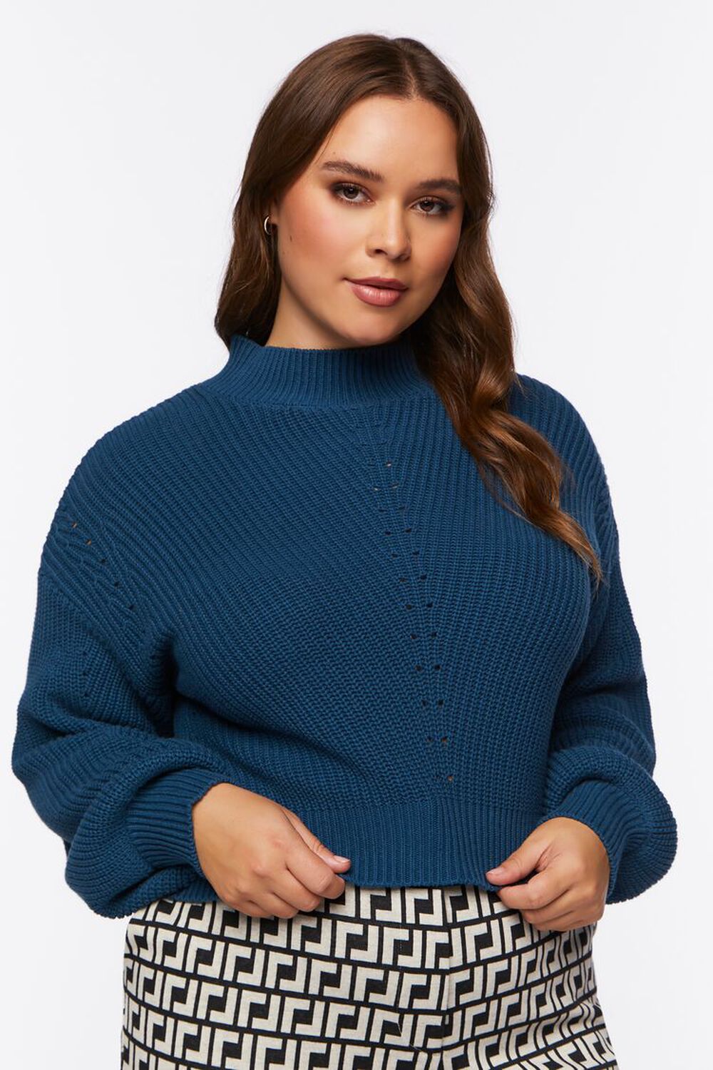 NAUTICAL BLUE Plus Size Ribbed Mock Neck Sweater, image 1