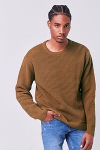 LIGHT BROWN Ribbed Crew Neck Sweater, image 1
