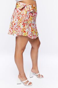 RED/MULTI Plus Size Tropical Floral Print Mini Skirt, image 3