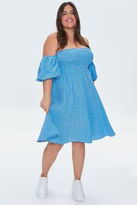 WHITE/BLUE Plus Size Striped Off-the-Shoulder Dress, image 1