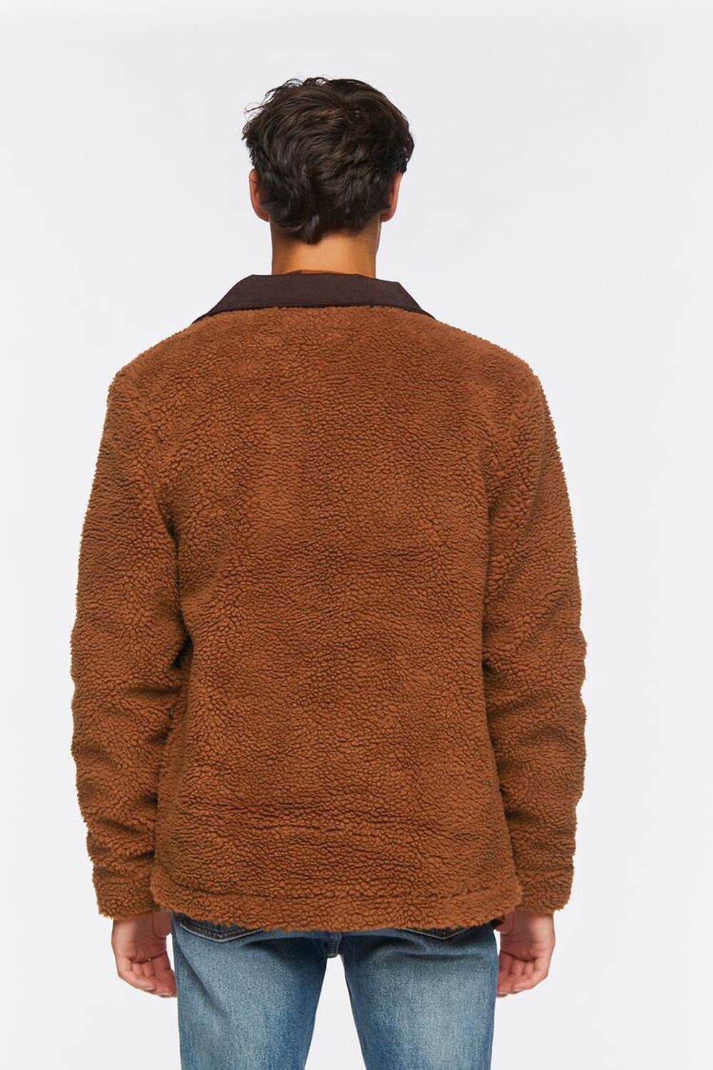 BROWN Faux Shearling Snap-Button Jacket, image 3