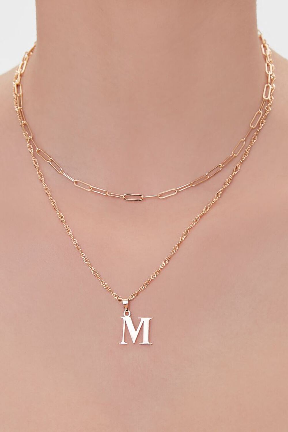 GOLD/M Letter Pendant Layered Necklace, image 1