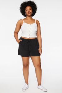 BLACK Plus Size Drawstring Twill Shorts, image 5