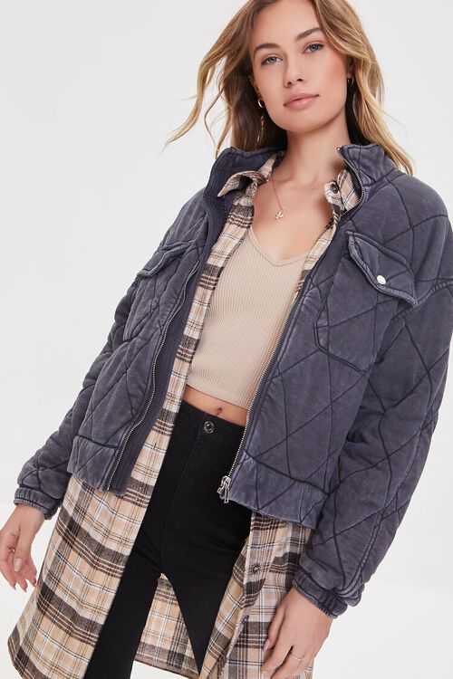 CHARCOAL Quilted Mineral Wash Zip-Up Jacket, image 6