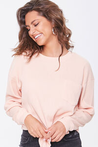 DUSTY PINK Waffle Knit Pocket Top, image 1
