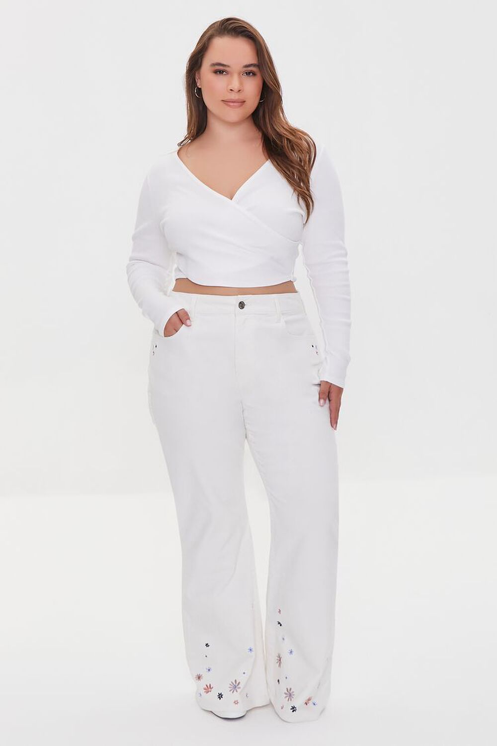 CREAM Plus Size Embroidered Flower Pants, image 1