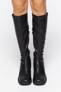 BLACK Faux Leather Knee-High Lug Boots, image 4