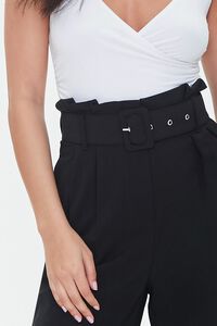 BLACK Crepe Wide-Leg Paperbag Pants, image 5