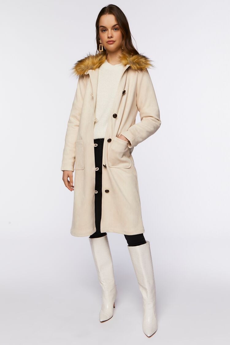 Faux Suede & Fur Longline Coat