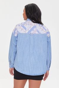 DENIM/MULTI Plus Size Floral Patternblock Shirt, image 3