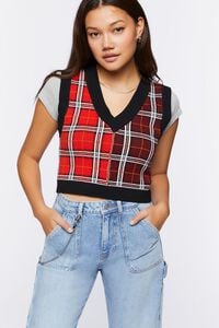 RED/MULTI Mixed Plaid Sweater Vest, image 2
