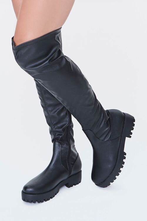 BLACK Faux Leather Over-the-Knee Boots, image 1