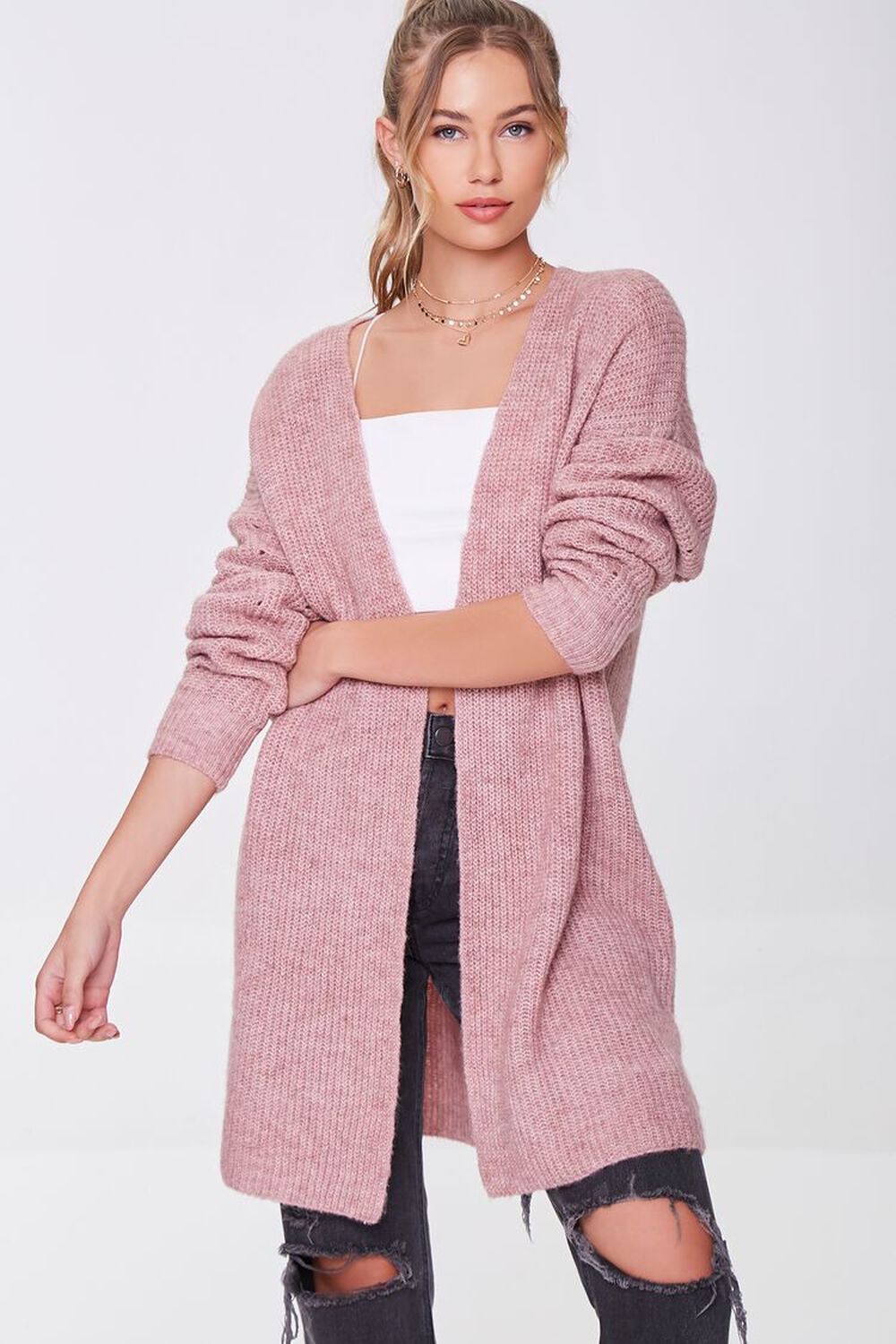 ROSE Marled Open-Front Cardigan Sweater, image 1