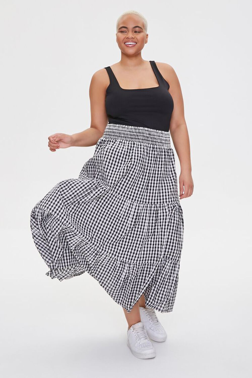 Plus Size Gingham Midi Skirt, image 1