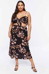 BLACK/MULTI Plus Size Floral Cropped Cami & Midi Skirt Set, image 1