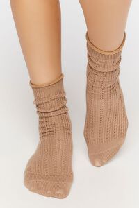 TAN Pointelle Knit Crew Socks, image 5