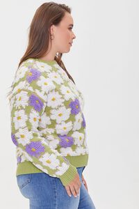 AVOCADO/MULTI Plus Size Textured Floral Sweater, image 2