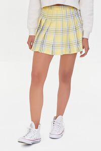 YELLOW/MULTI Pleated Plaid Mini Skirt, image 2