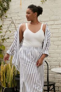WHITE/NAVY Plus Size Striped Button-Front Shirt, image 1