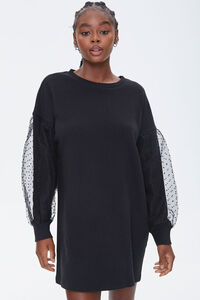 BLACK Clip-Dot Balloon-Sleeve Sweatshirt Dress, image 1