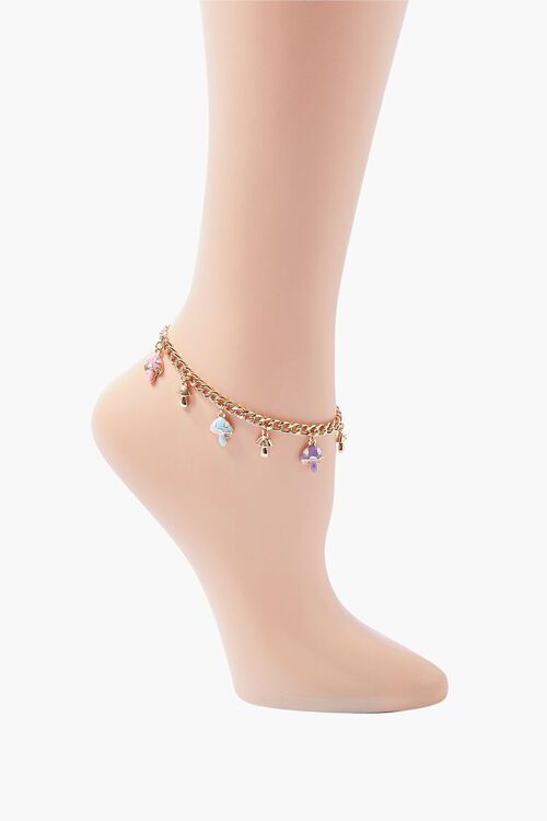 GOLD/BLUE Mushroom Charm Chain Anklet, image 1