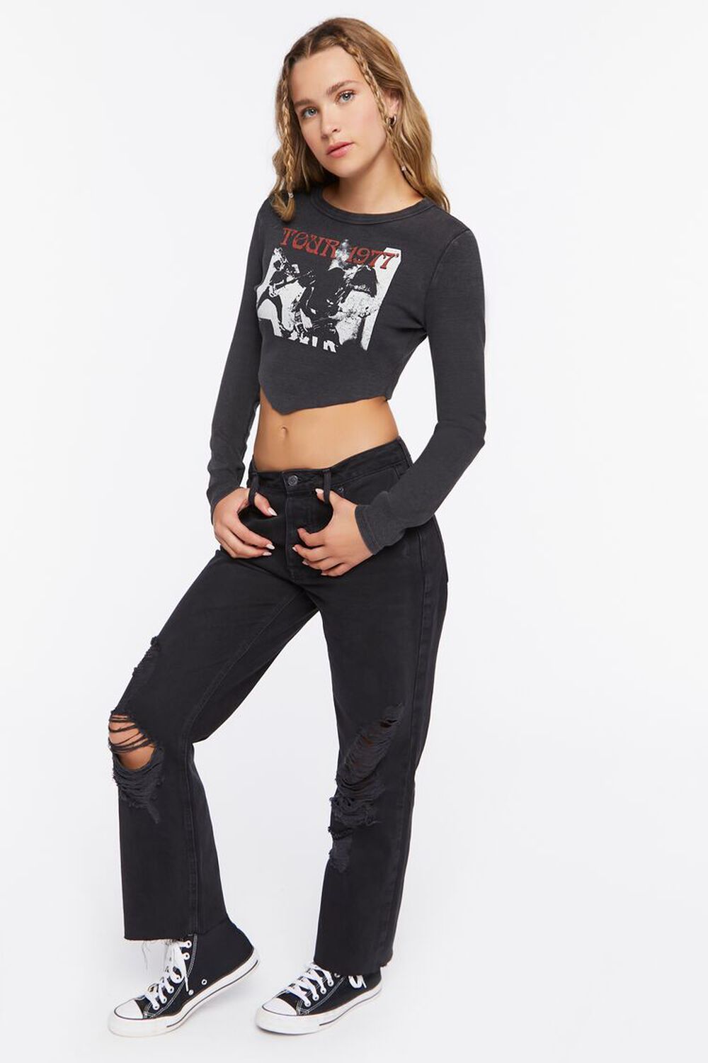 BLACK Distressed Bootcut Jeans, image 1