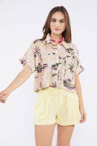 LIGHT PINK/MULTI Tropical Print Linen-Blend Shirt, image 6