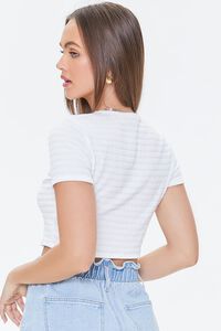 WHITE Ribbed Daisy Button-Up Crop Top, image 3