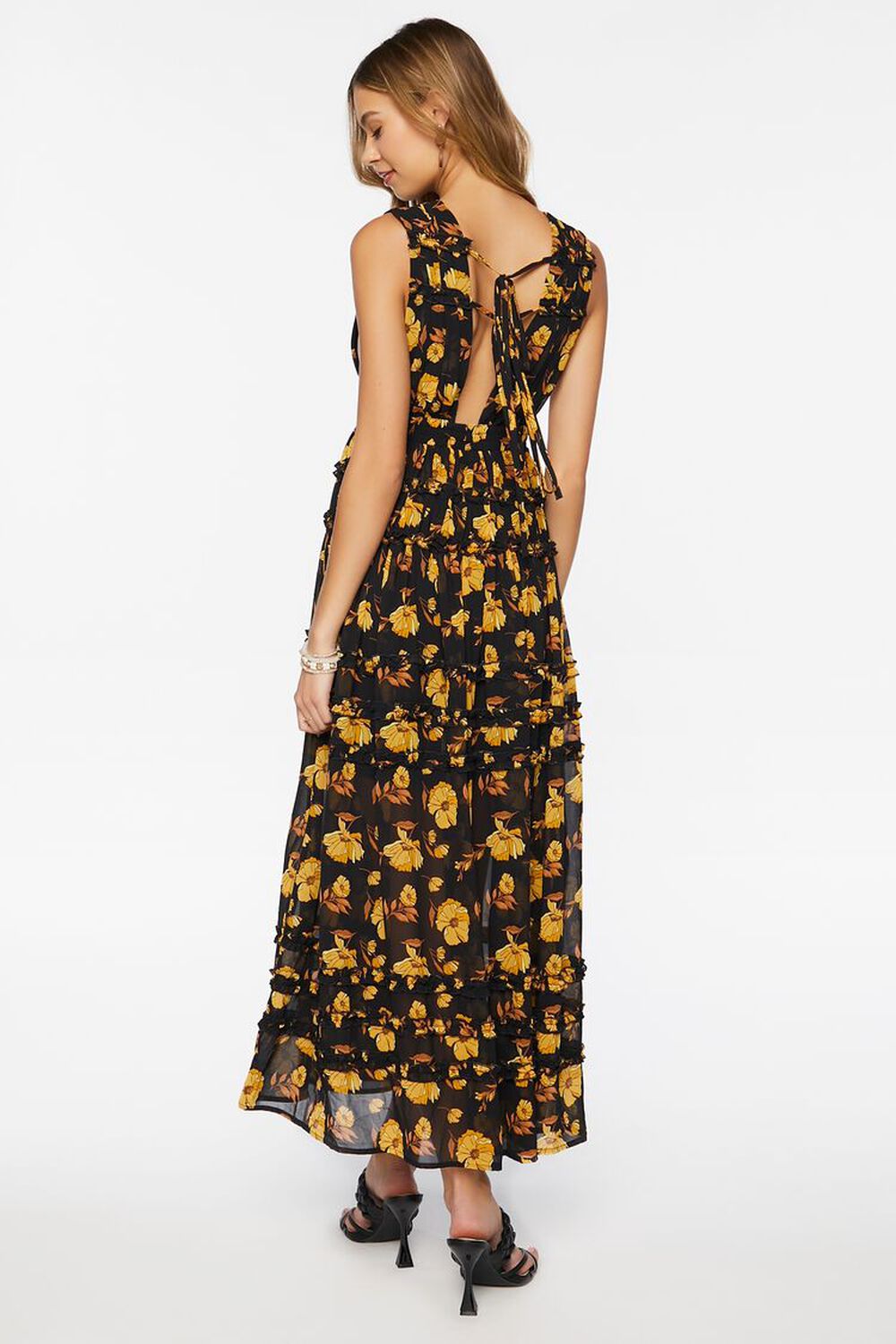 BLACK/MULTI Floral Print Plunging Maxi Dress, image 3