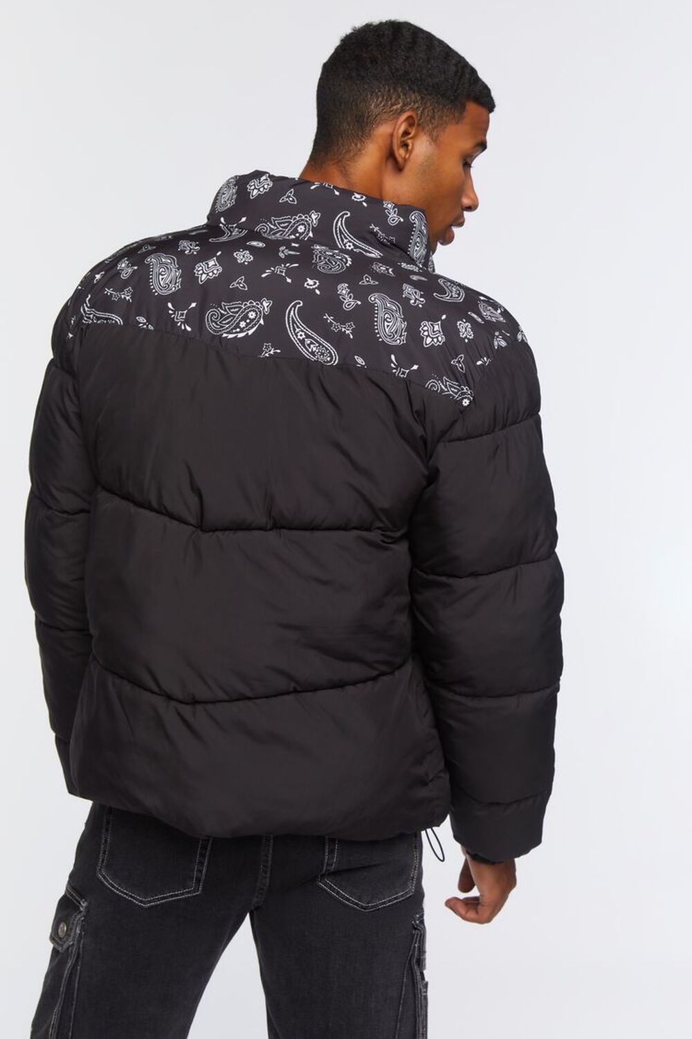 BLACK/WHITE Paisley Print Puffer Jacket, image 3