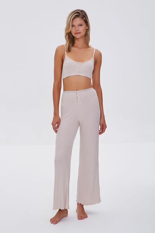 OATMEAL Buttoned Cropped Lounge Cami, image 4