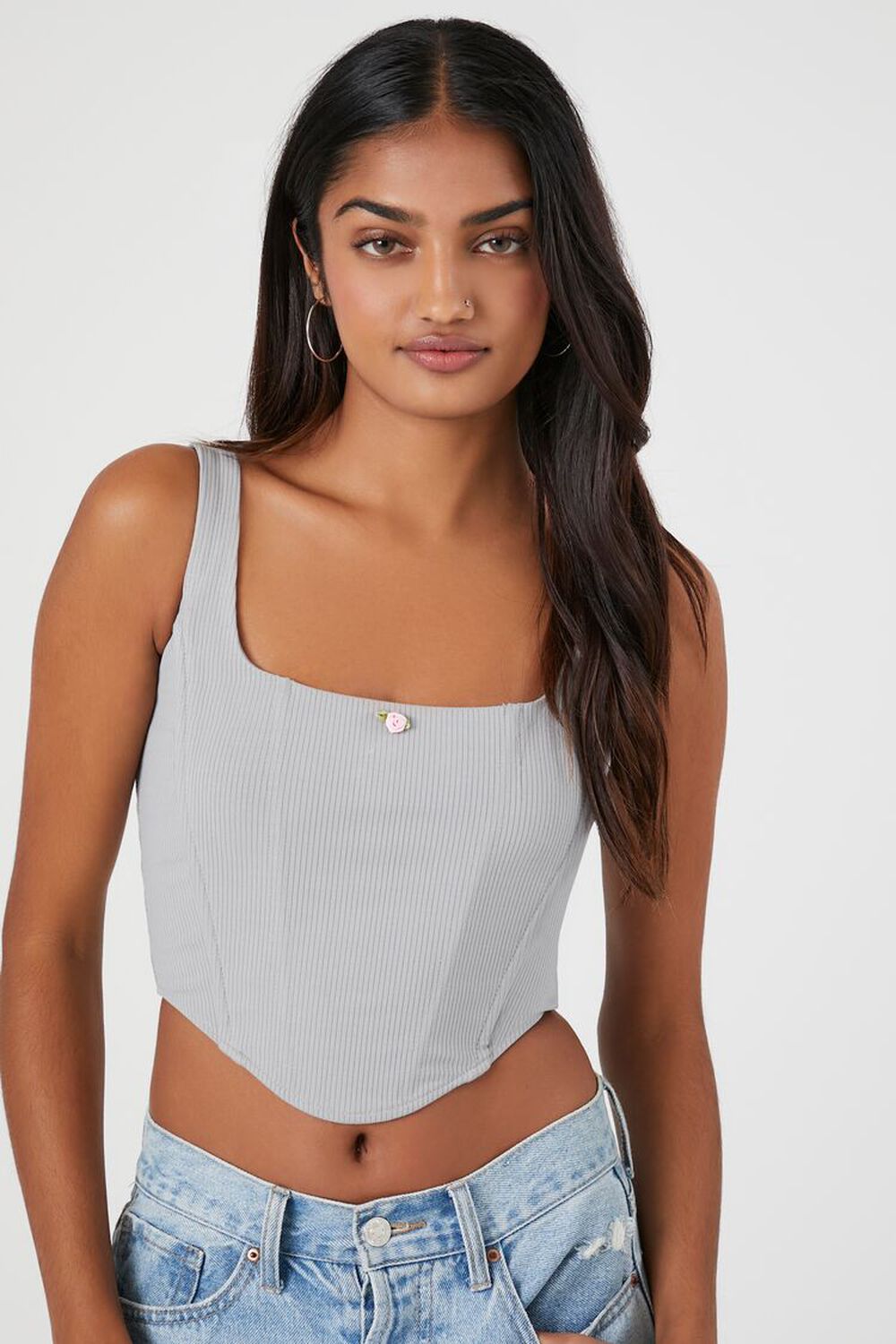 Ribbed Rose Cropped Bustier Top