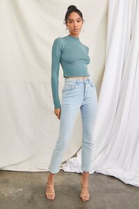 DUSTY BLUE Fitted Sweater-Knit Crop Top, image 5
