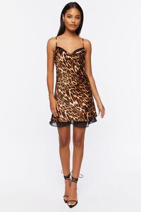 BROWN/MULTI Leopard Print Satin Slip Dress, image 4