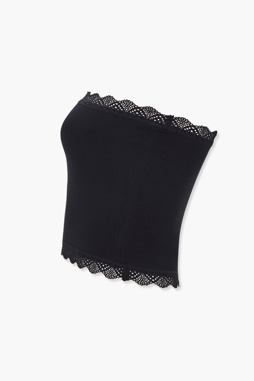 BLACK Ribbed Crochet-Trim Tube Top, image 2