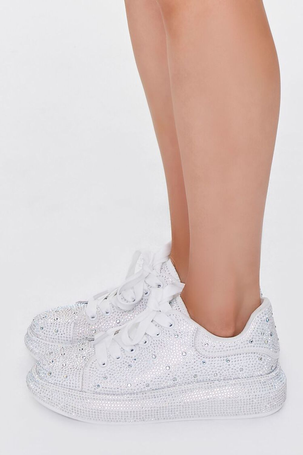 WHITE Rhinestone-Embellished Low-Top Sneakers, image 2