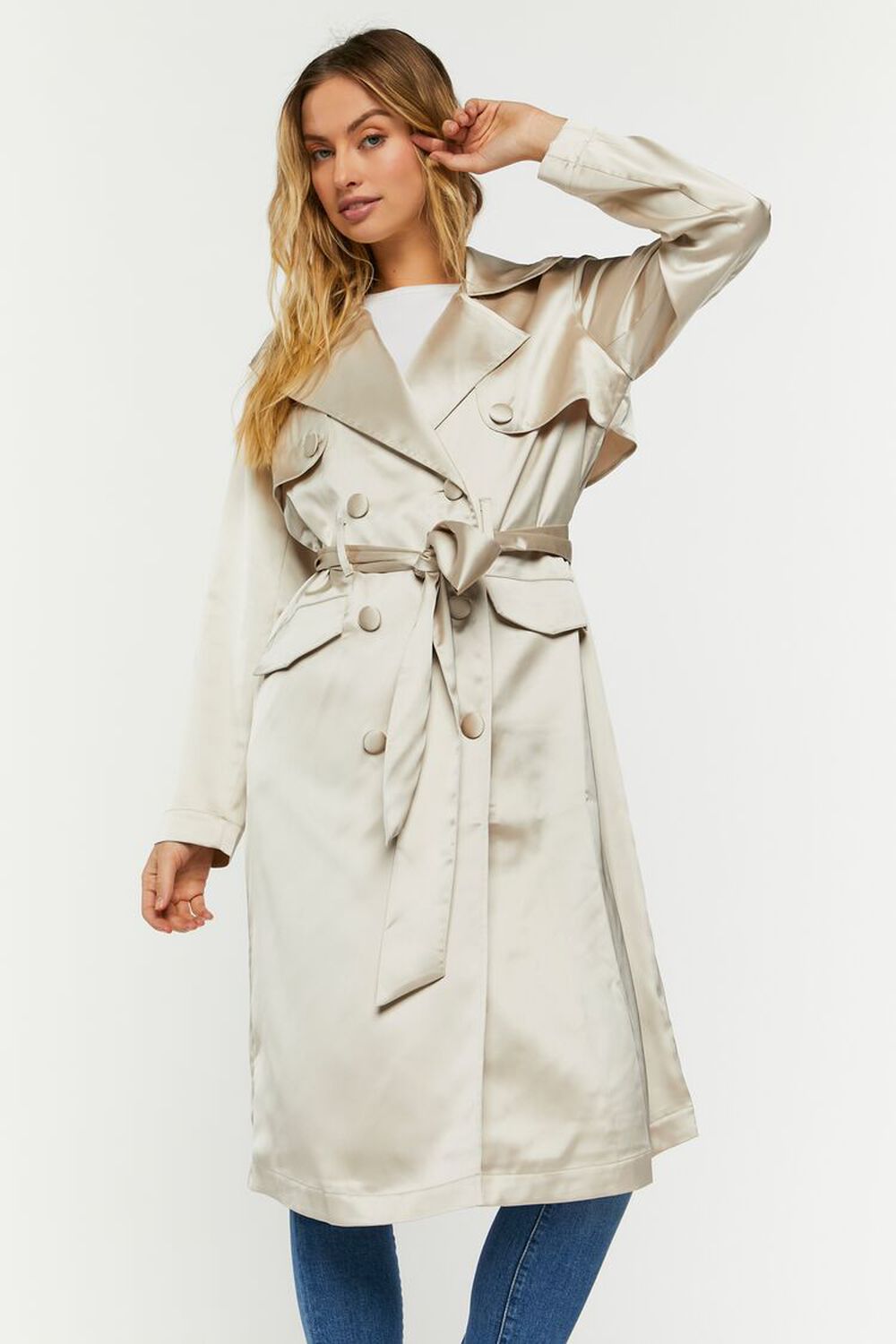 Satin Double-Breasted Trench Coat