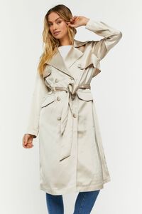 GREY Satin Double-Breasted Trench Coat, image 4