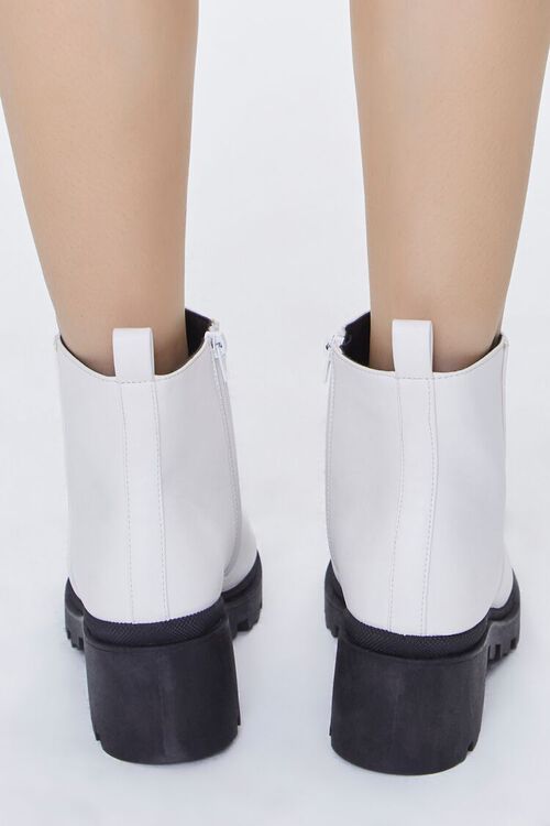 WHITE Faux Leather Lug-Sole Booties, image 3