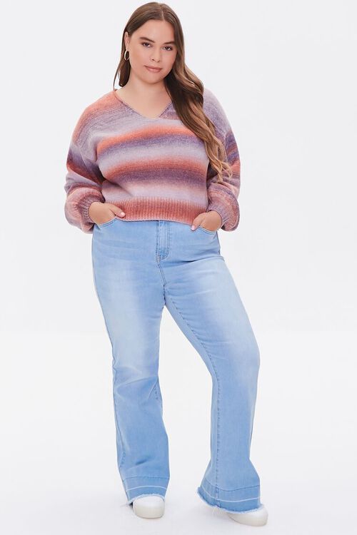 RUST/MULTI Plus Size Striped V-Neck Sweater, image 4