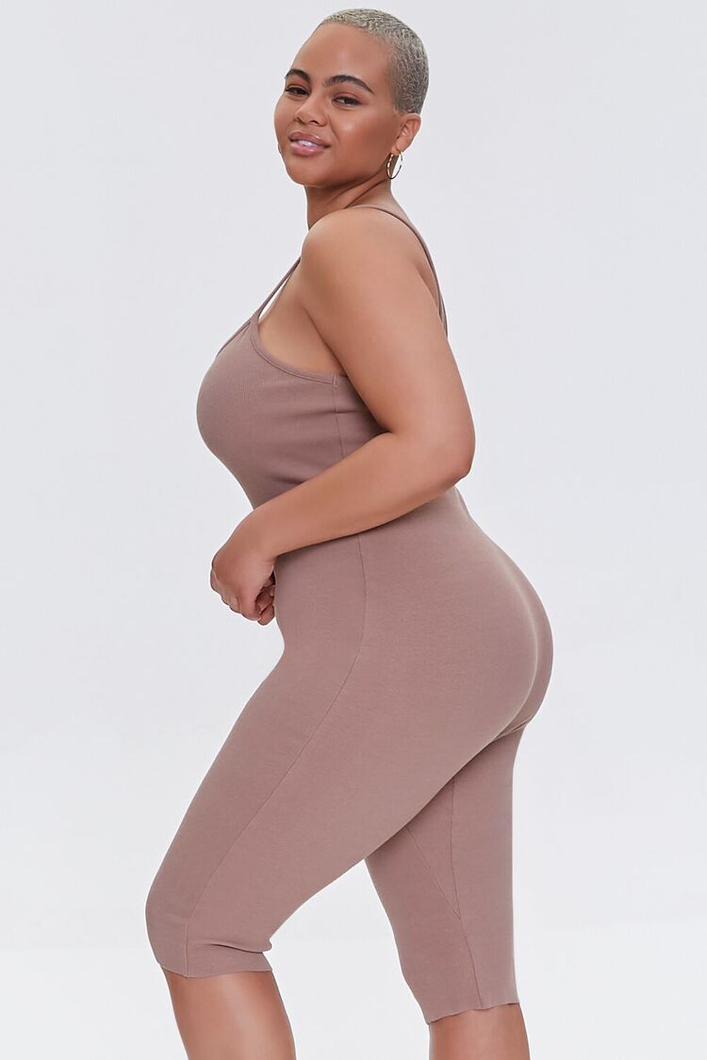 TAUPE Plus Size Ribbed Cami Romper, image 2