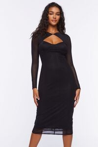 BLACK Mesh Cutout Midi Dress, image 4