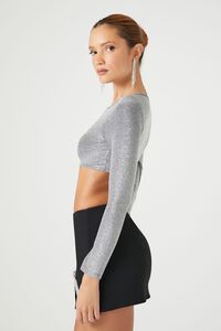 SILVER Fitted Metallic Crop Top, image 2