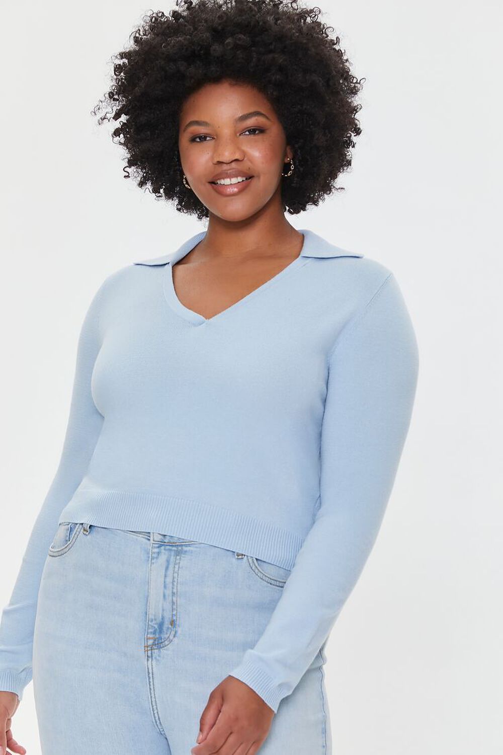 Plus Size Split-Neck Fitted Sweater, image 1