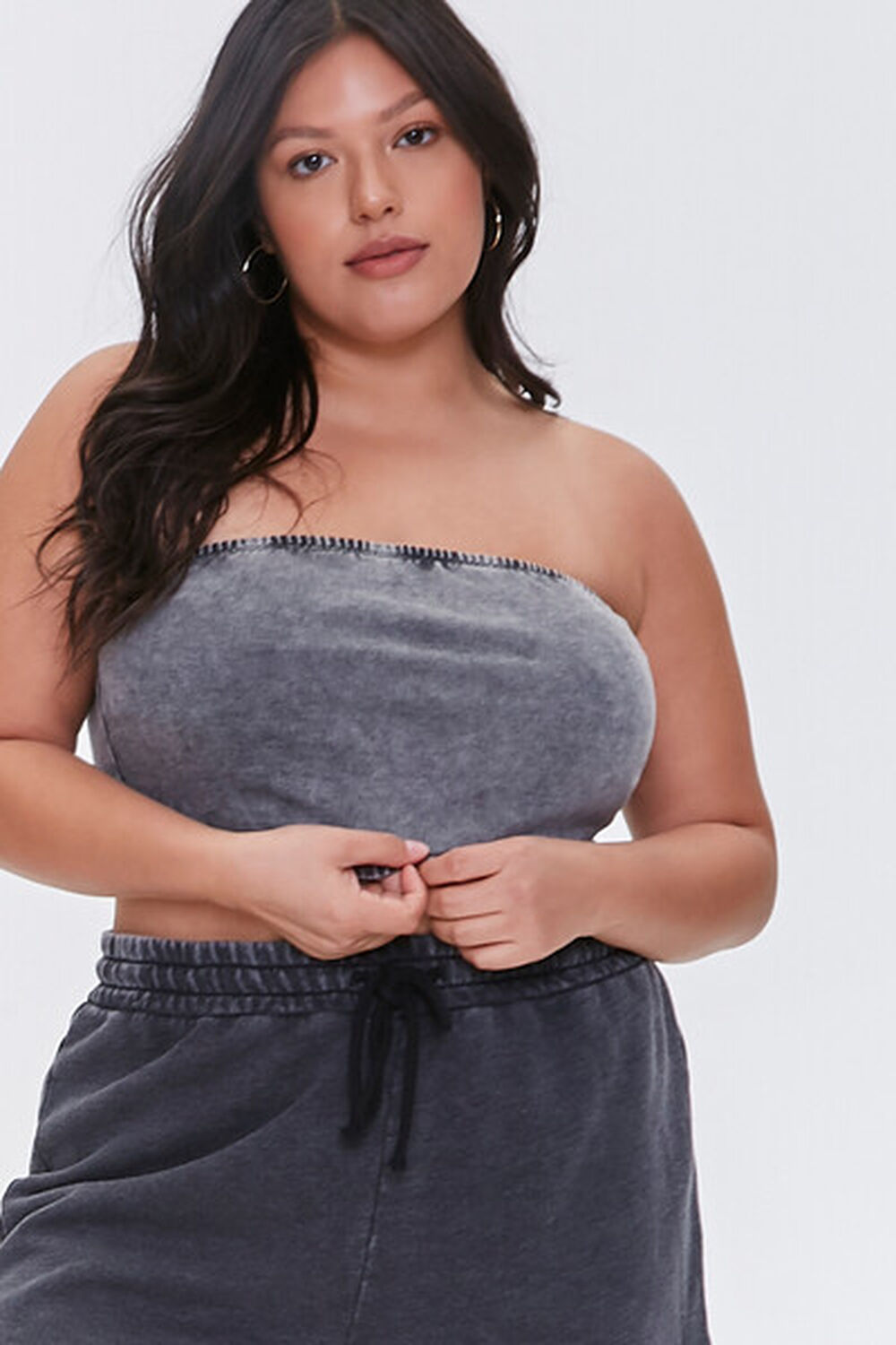 CHARCOAL Plus Size Mineral Wash Tube Top, image 1