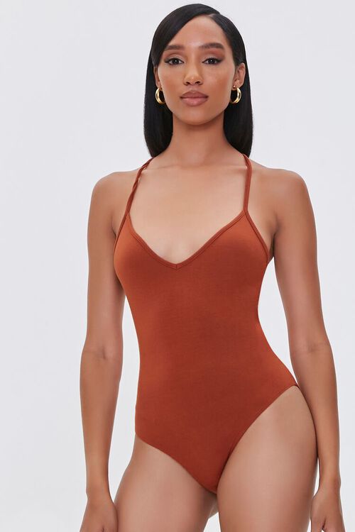 BROWN Strappy Cheeky Cami Bodysuit, image 6