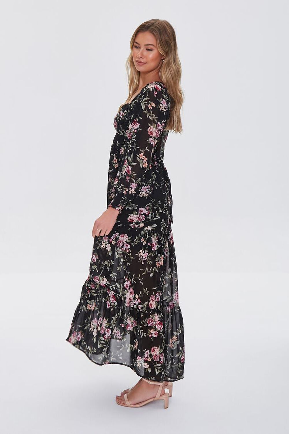 BLACK/MULTI Floral Print Maxi Dress, image 3
