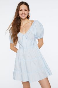 LIGHT BLUE Puff-Sleeve Mini Dress, image 1