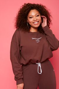 BROWN/WHITE Plus Size Juicy Couture Fleece Pullover, image 1